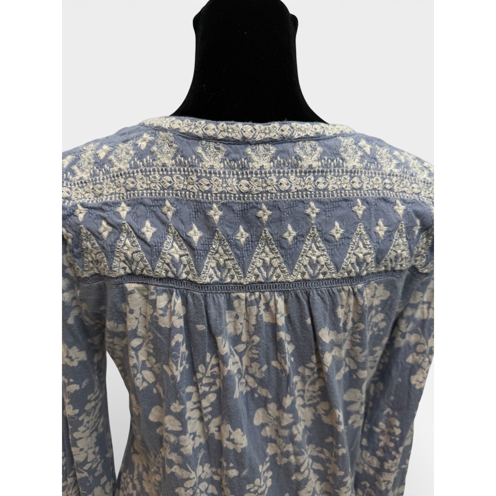 Lucky Brand Shirt Womens S Blue Floral Long Sleeve Boho Tunic