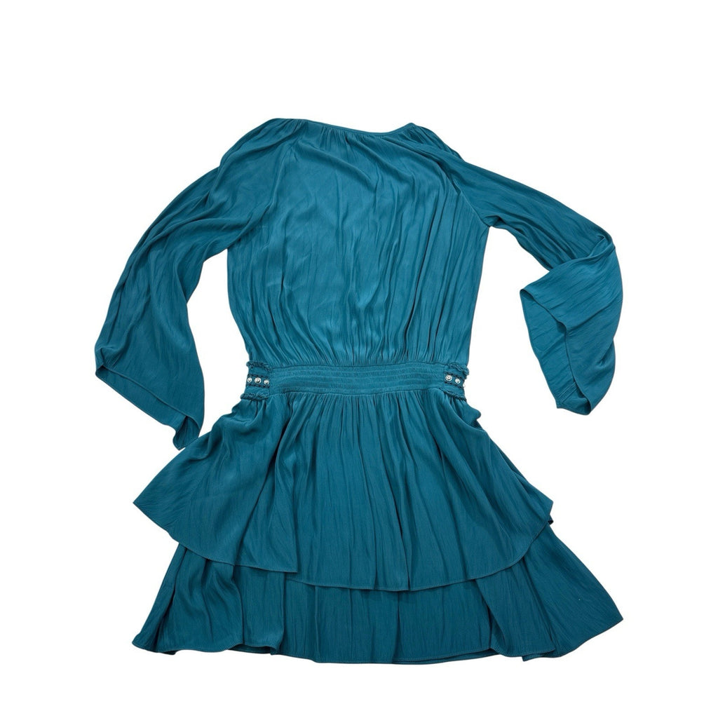 Ramy Brook Studded Mini Ruffled Dress Blue Green Teal Size S