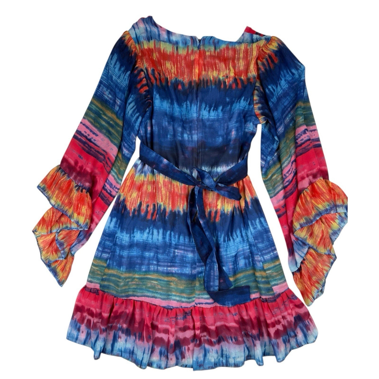 Betsey Johnson Tie Dye Boho BAMBI Empire Waist Bell Sleeves Dress Size 4