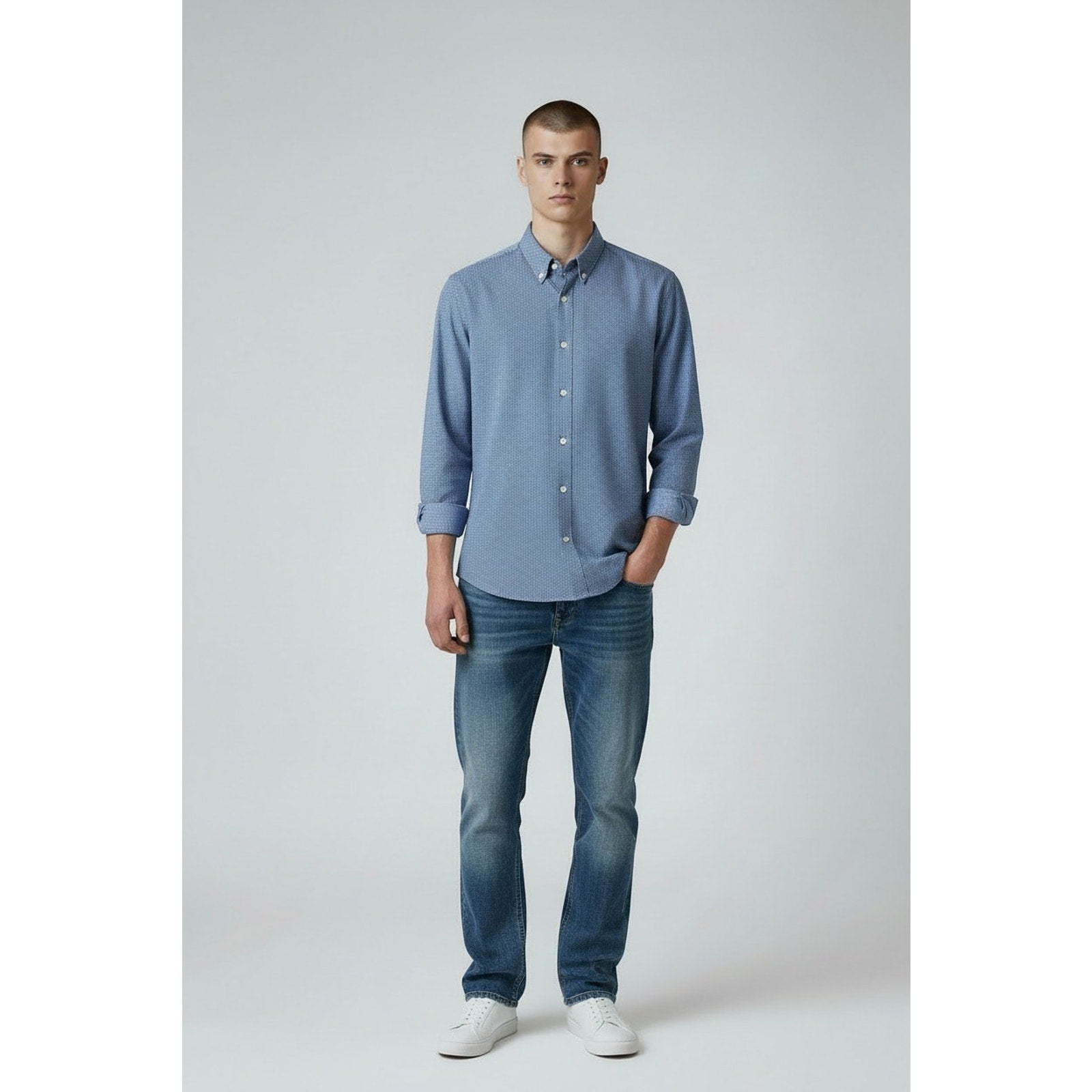 UNTUCKit Button Down Shirt Men Blue with White Stars Slim Fit Long Sleeve Size S