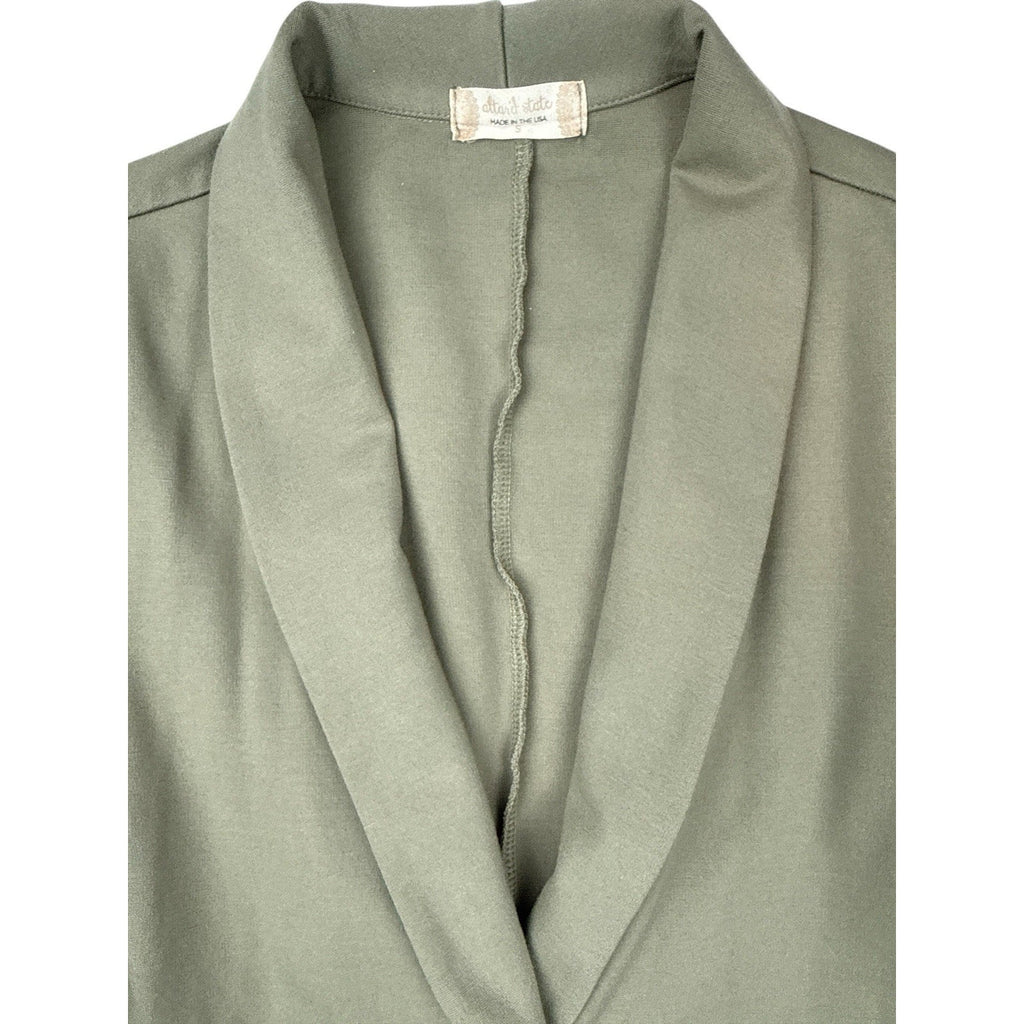 Altard State Women's Sz S Green Single Breasted 3/4 Ruch Sleeve Blazer