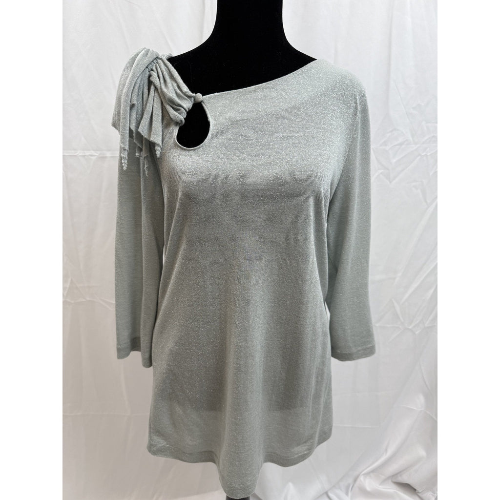 Womens Anthroplogie Deletta Shimmer Blue/Aqua Bow Shirt Size Large