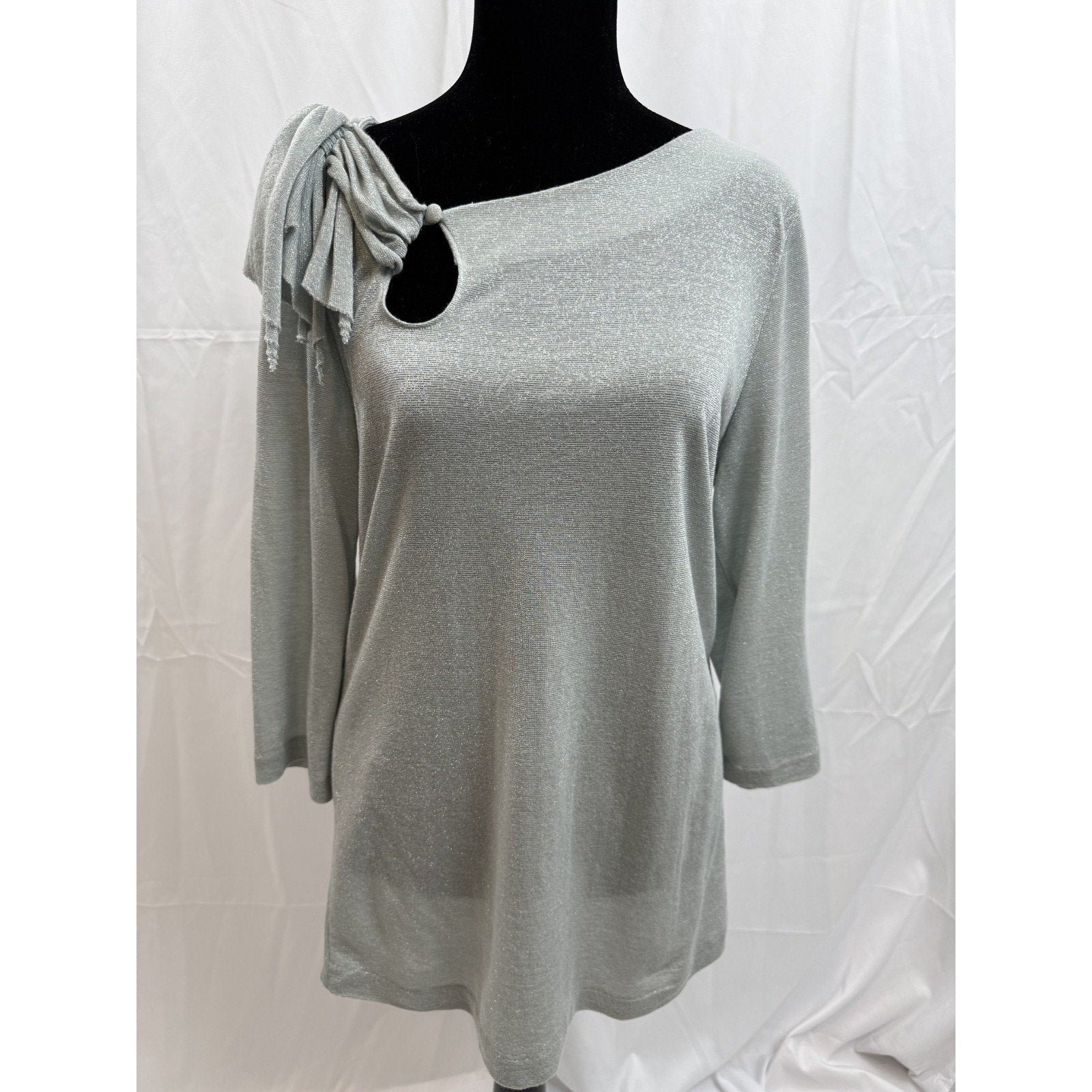 Womens Anthroplogie Deletta Shimmer Blue/Aqua Bow Shirt Size Large