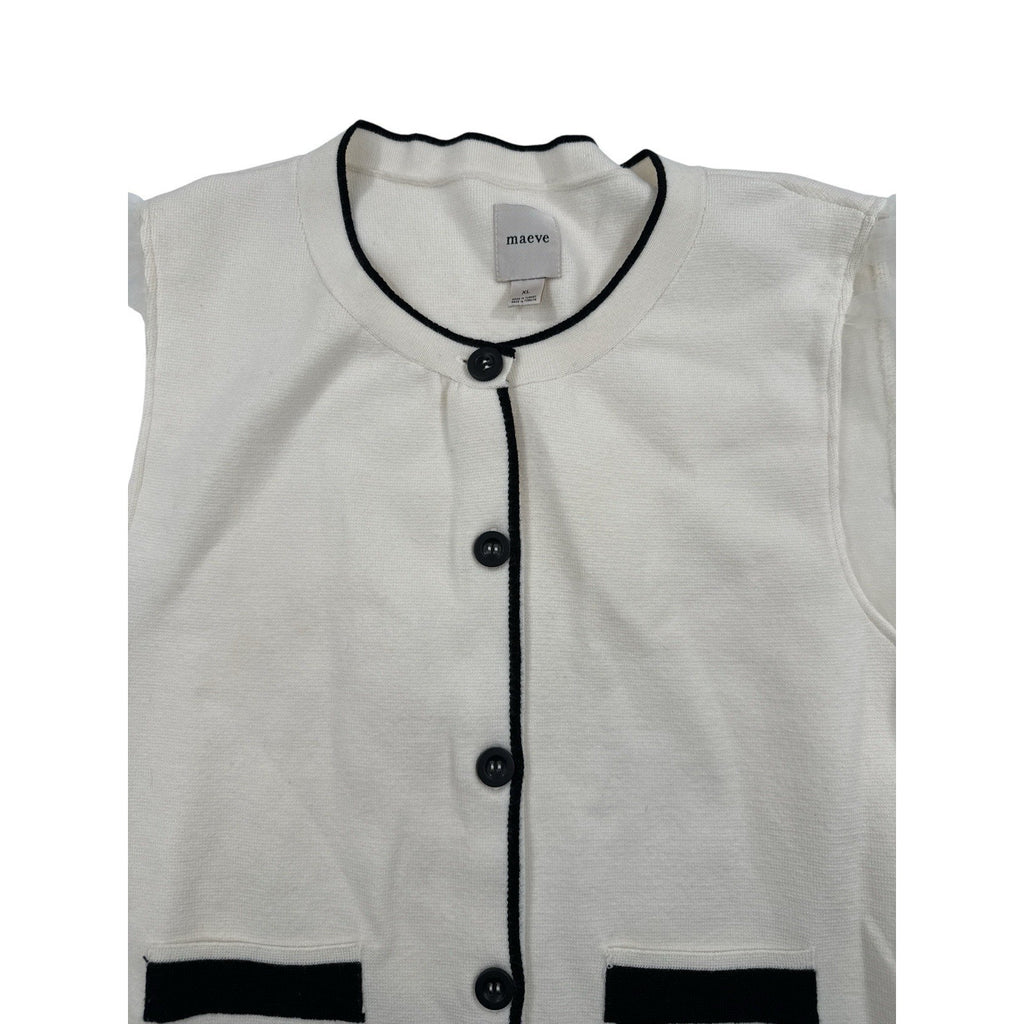 Maeve Anthropologie Sheer Sleeve Sweater Womens Size XL Ivory Organza