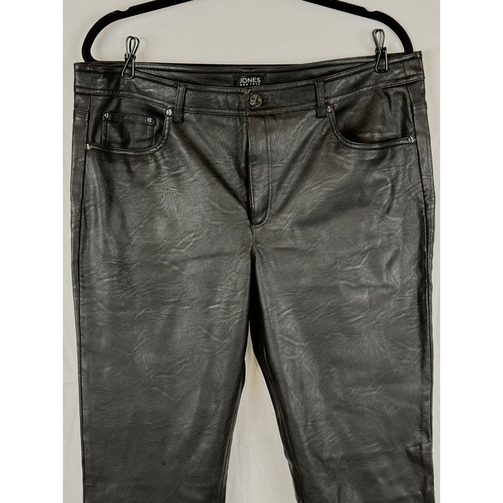 Jones New York Pants Black Faux Leather High Rise Straight Leg Size 14