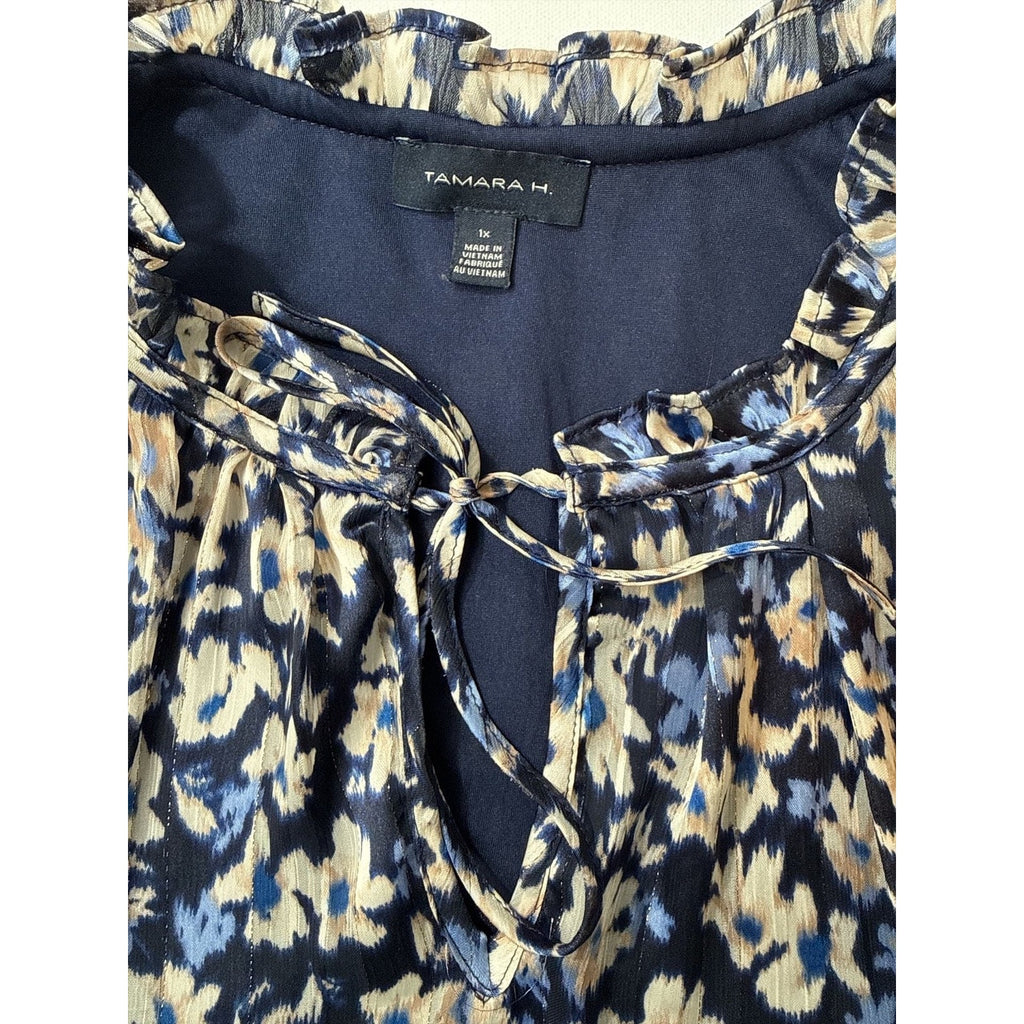 Tamara H Ruffle Cap Short Sleeve Blue Floral Blouse size 1X