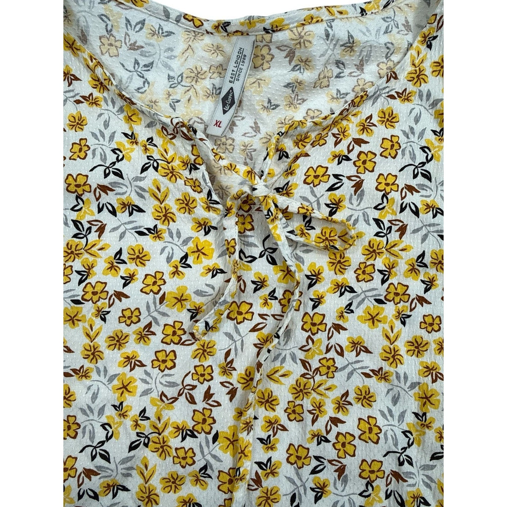Lee Cooper London Yellow Floral Peplum Blouse with Tie Neck and Cuffed Sleeves X
