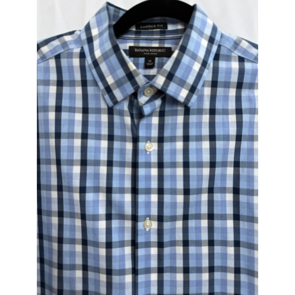 Banana Republic Shirt Mens Medium Camden Fit Blue Plaid Button Down Long Sleeve