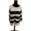 Womens Ann Taylor Striped Black/Ivory Tunic Cable Knit Sweater Size L