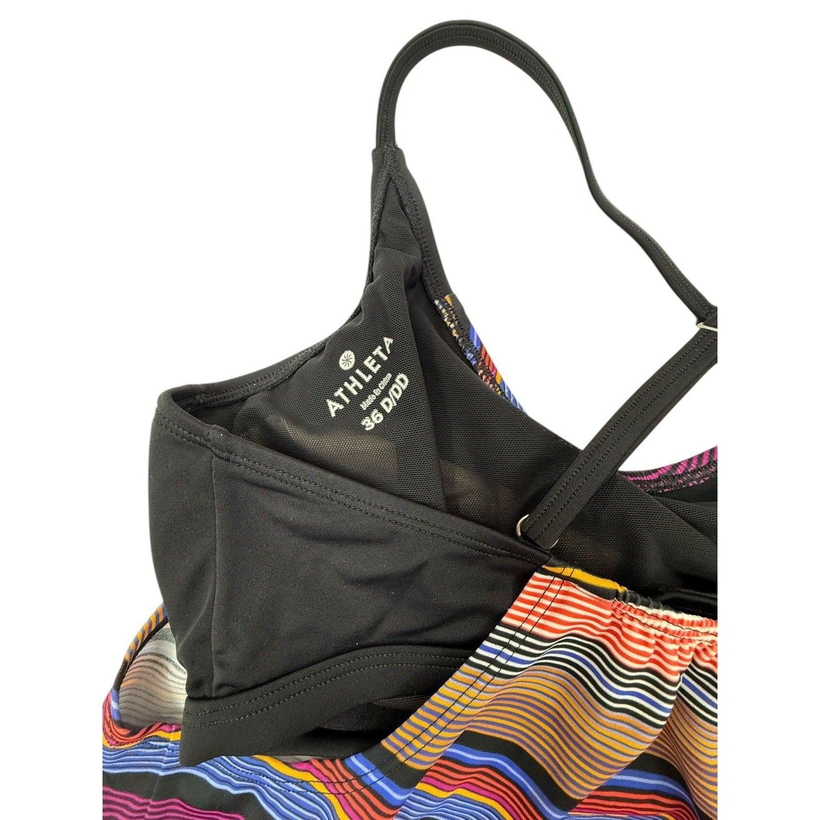 Athleta Capri Stripe Blousy Tankini Top with Built-in Underwire Bra Size 36 D/DD