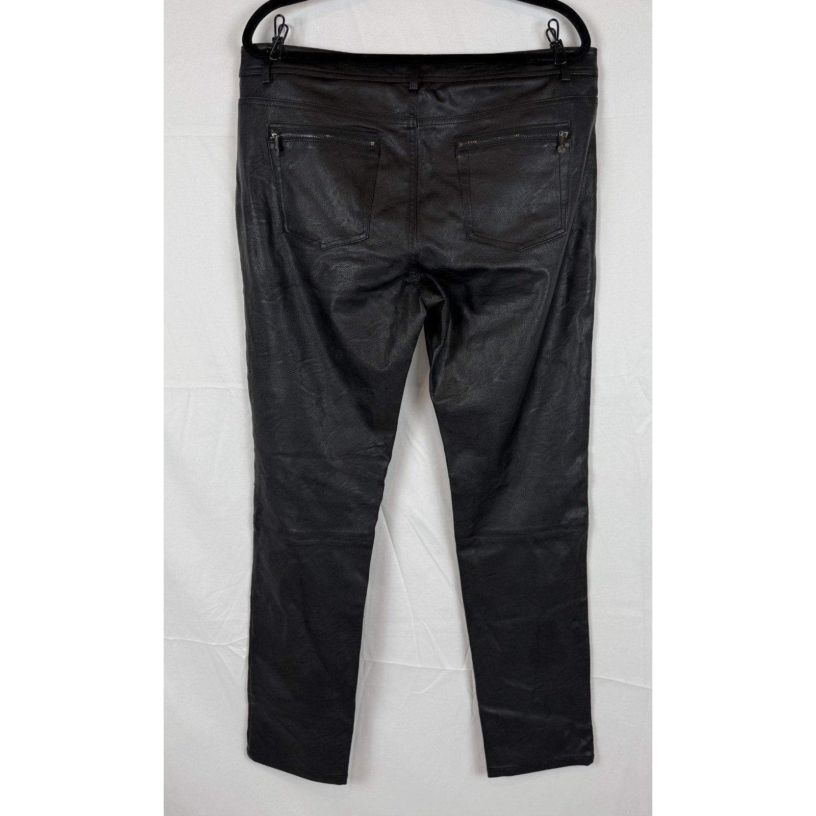 Jones New York Pants Black Faux Leather High Rise Straight Leg Size 14