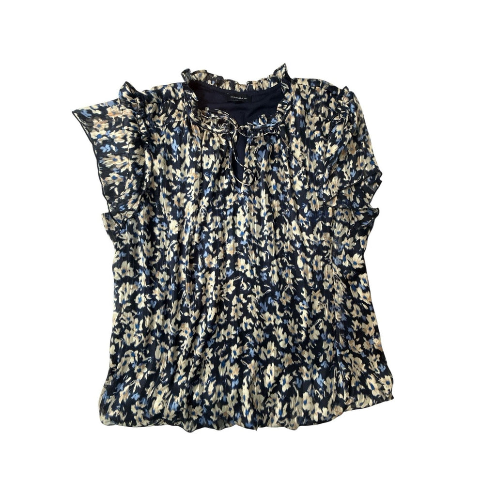 Tamara H Ruffle Cap Short Sleeve Blue Floral Blouse size 1X