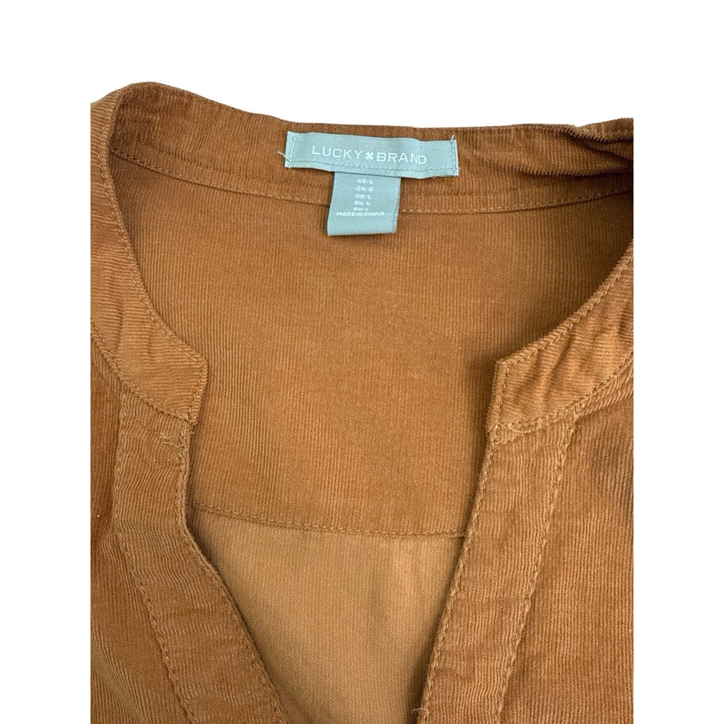 Lucky Brand Burnt Orange Brown Corduroy Long Sleeve Tiered Mini Dress Size L