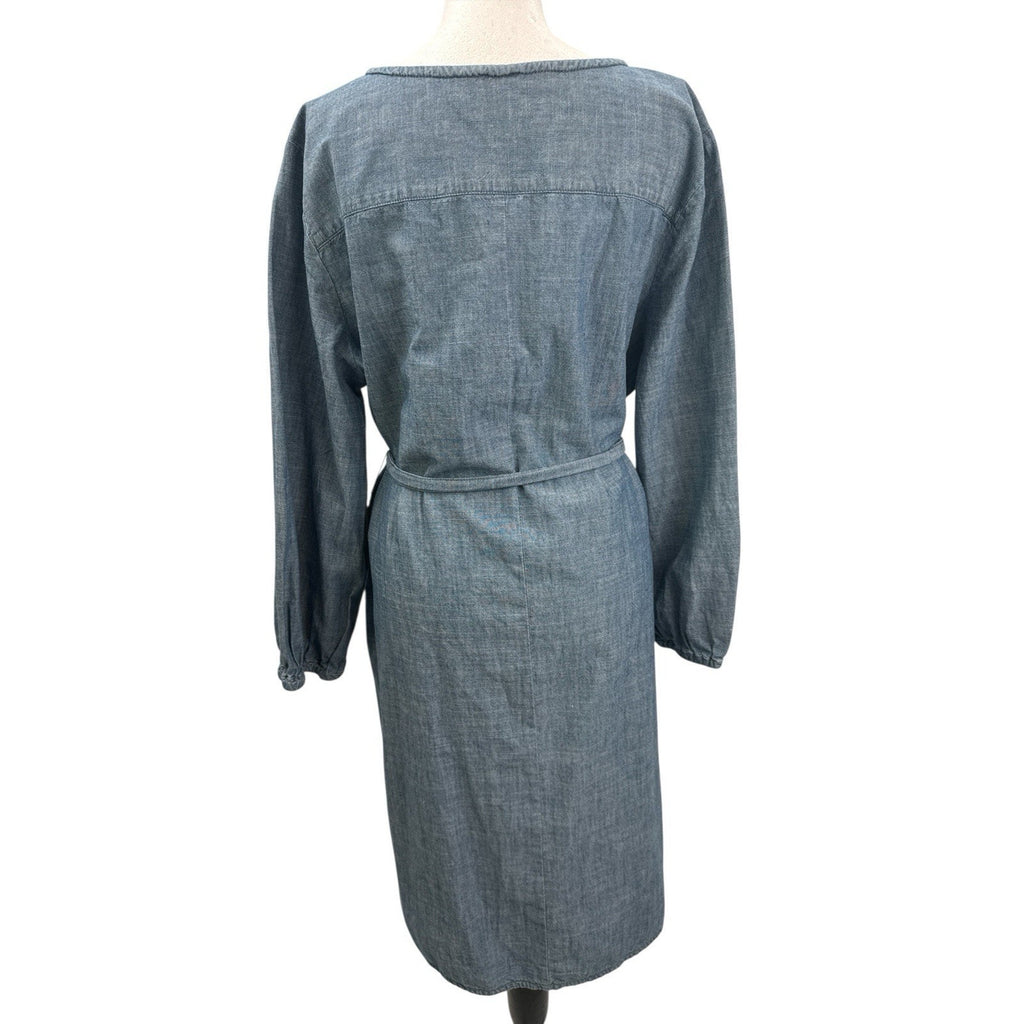 J Crew Dress Womens XL Blue Chambray Long Sleeve Belted