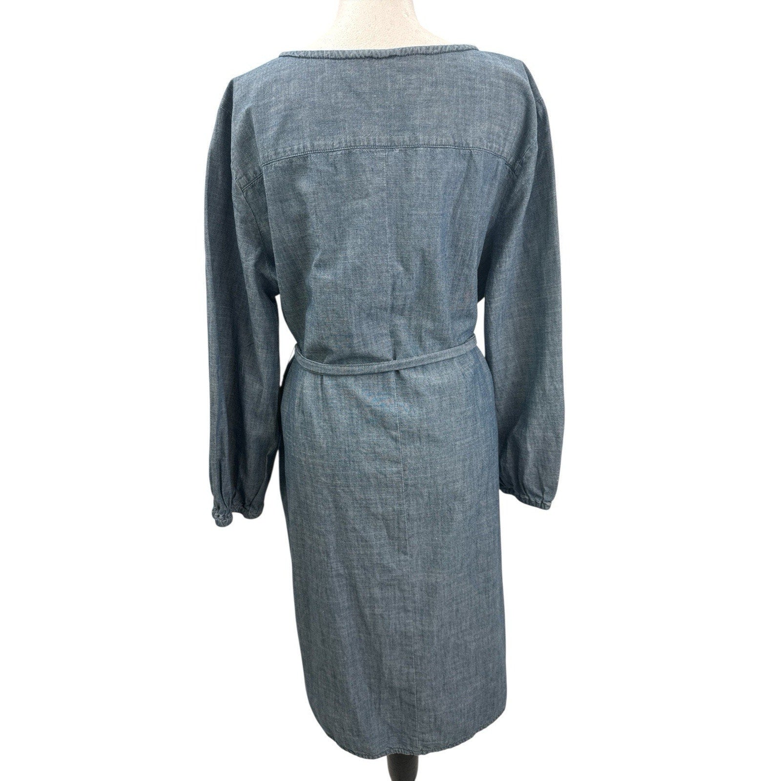J Crew Dress Womens XL Blue Chambray Long Sleeve Belted