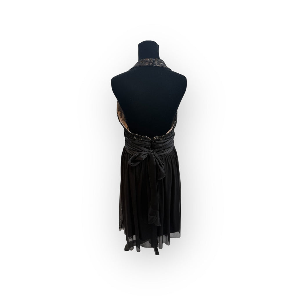 Maggy London Lace Silk Party Dress Black Size 10 Satin Tie
