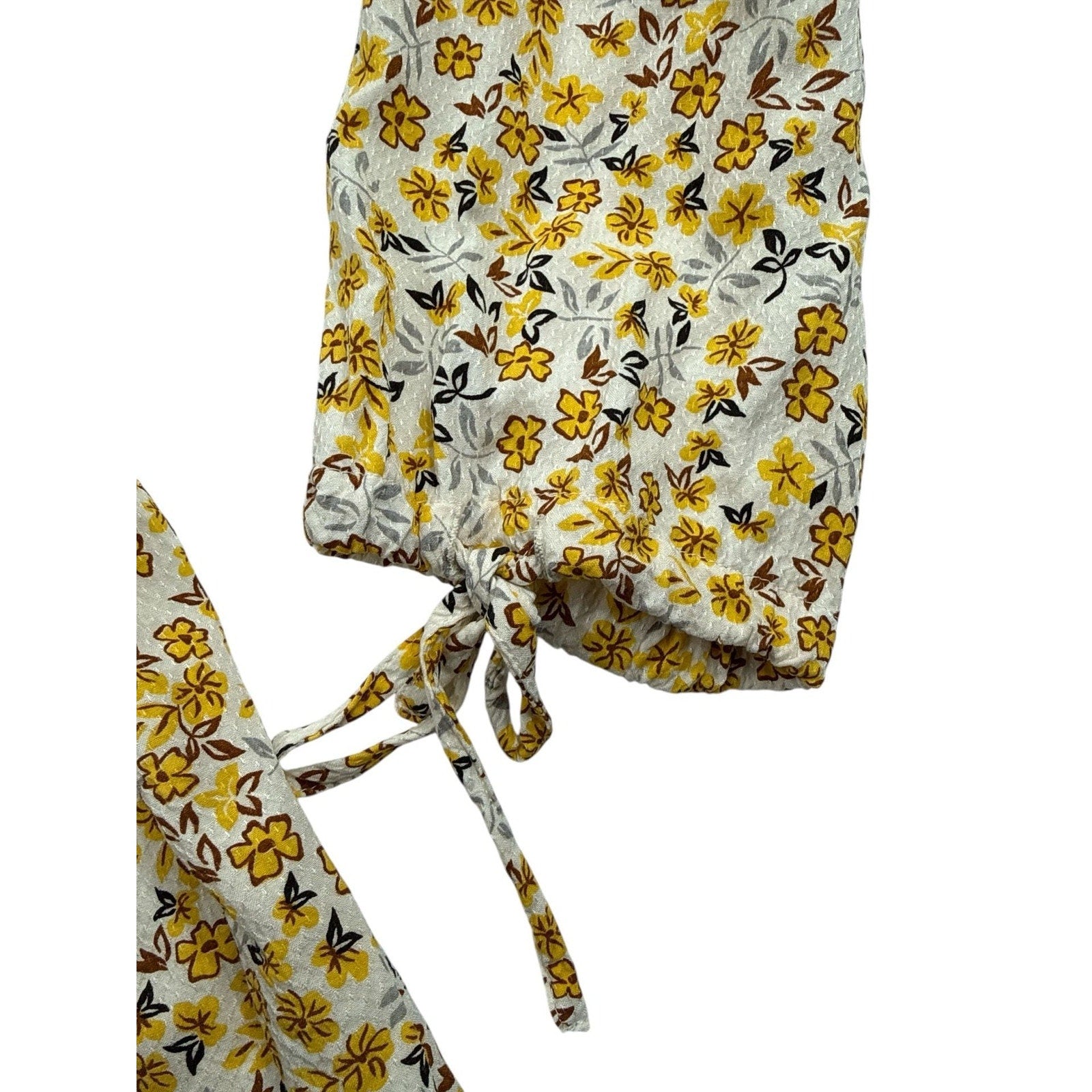 Lee Cooper London Yellow Floral Peplum Blouse with Tie Neck and Cuffed Sleeves X