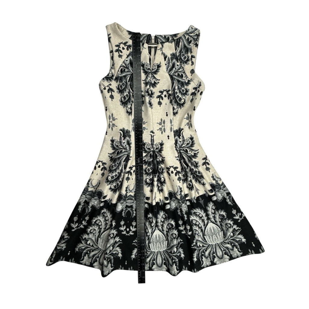 Gabby Skye Sleeveless Black and Beige Baroque Floral Fit & Flare Dress size 4
