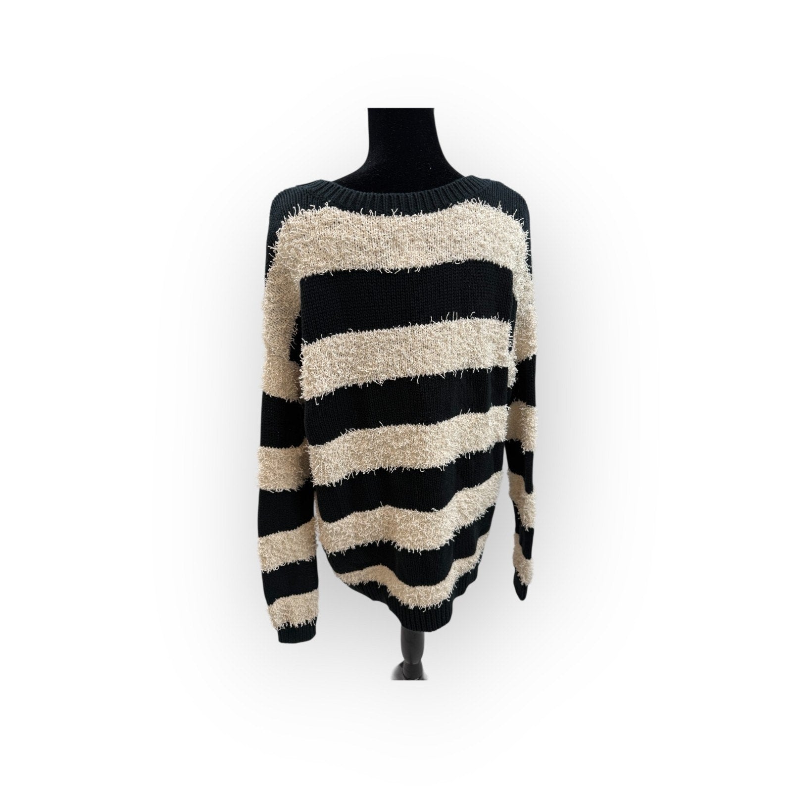 American Eagle Vintage Boyfriend Striped Black Ivory Long Sleeve Sweater Size S