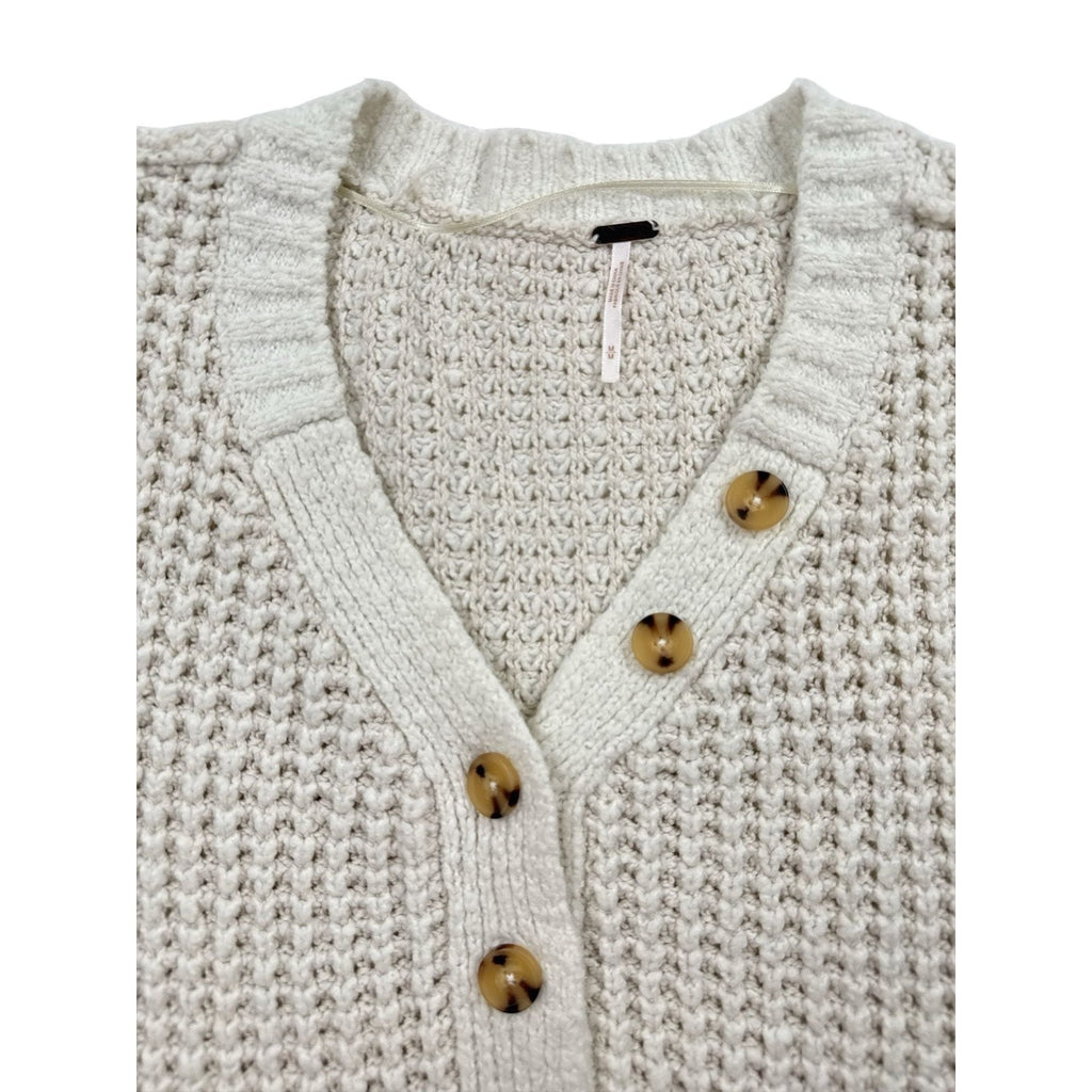 Free People Whistle Thermal Chunky Knit Henley Sweater in White Cloud size M