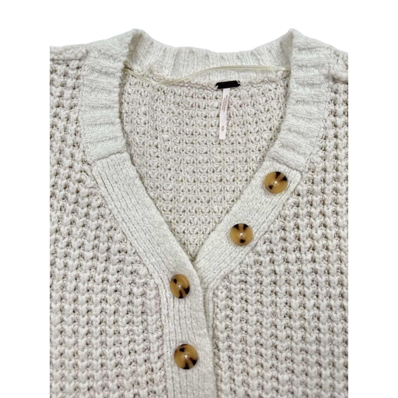 Free People Whistle Thermal Chunky Knit Henley Sweater in White Cloud size M