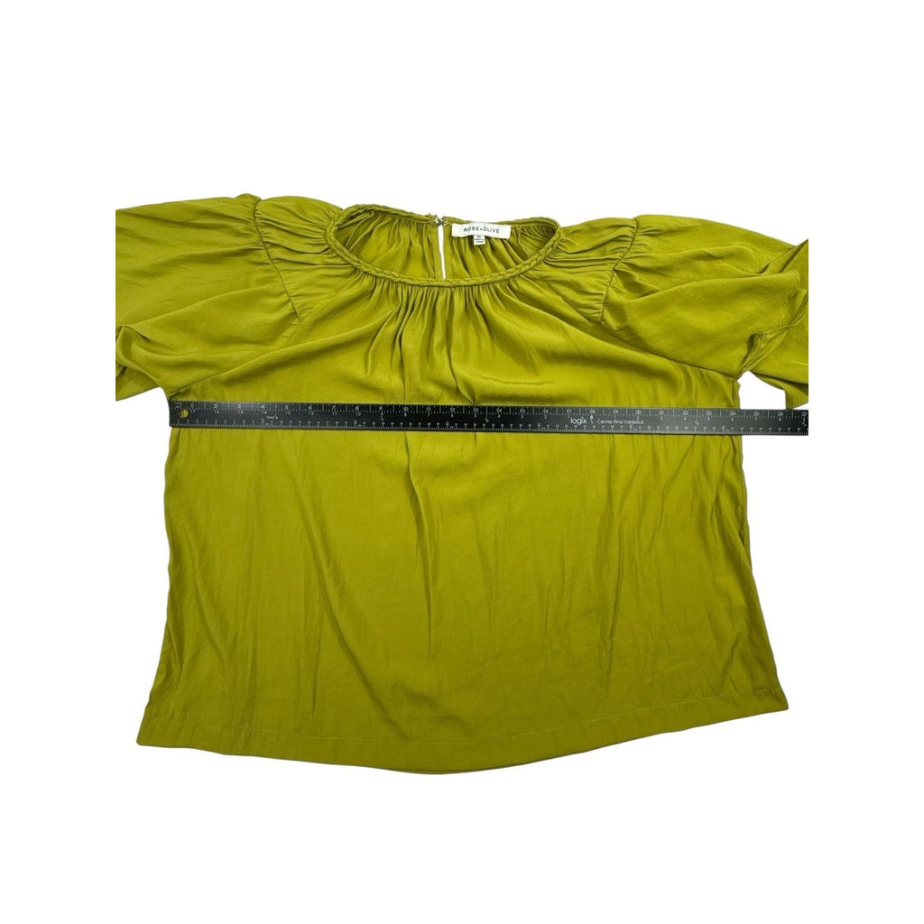 Rose + Olive Chartreuse Green Braided Trim Flutter Sleeve Blouse XL