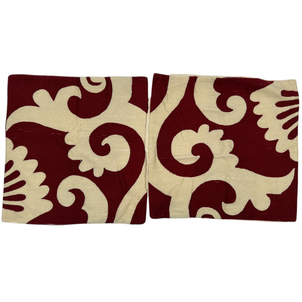 Pottery Barn Red Scroll Chain Stitch 20 in Pillow Cover Set Of Two