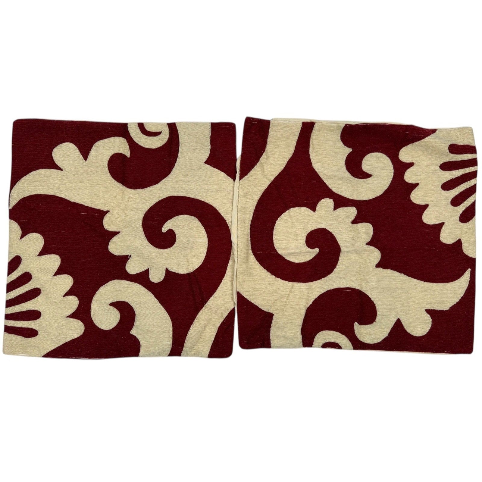 Pottery Barn Red Scroll Chain Stitch 20 in Pillow Cover Set Of Two