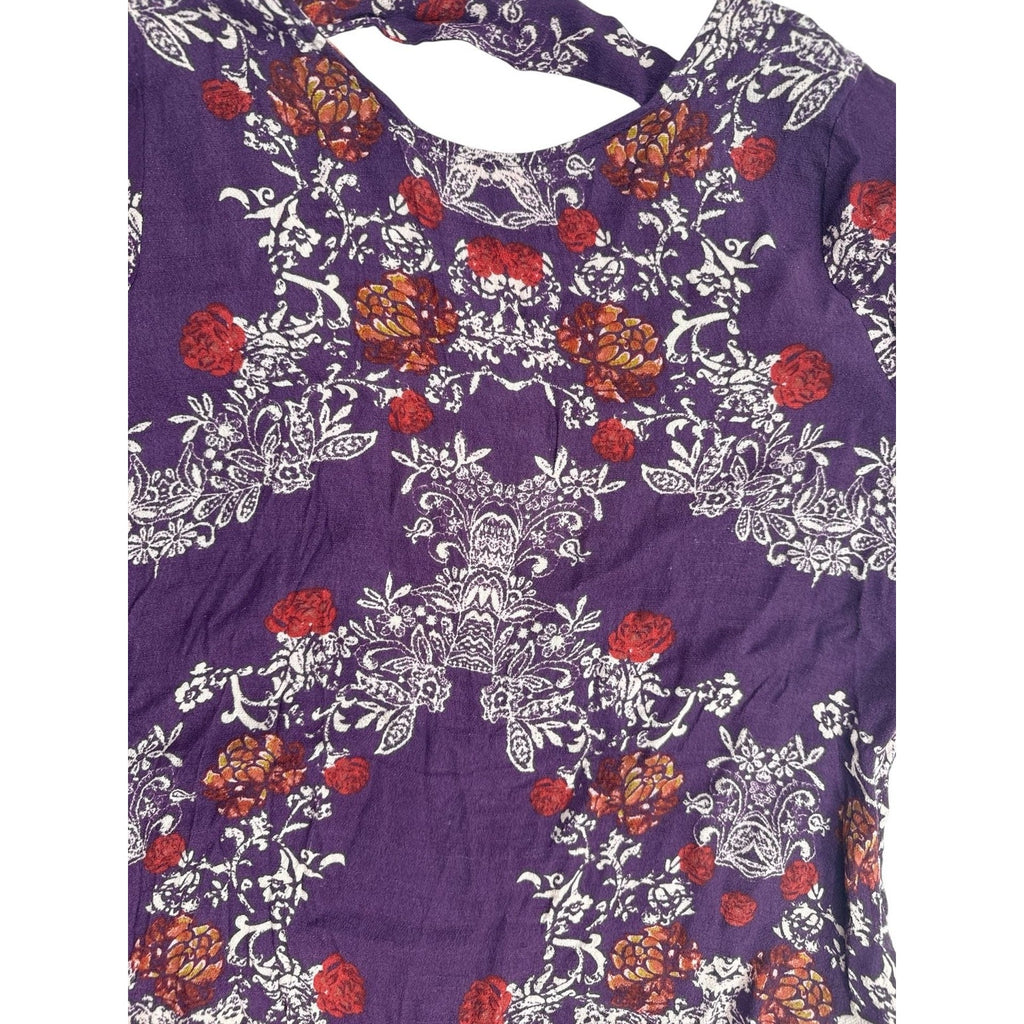 Free People Smooth Talker Floral Plumberry Combo Tunic Mini Dress M