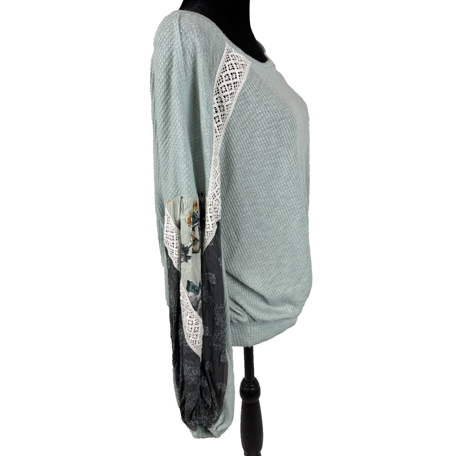 Free People Casual Clash Balloon Sleeve Mint Green Boho Blouse Size M