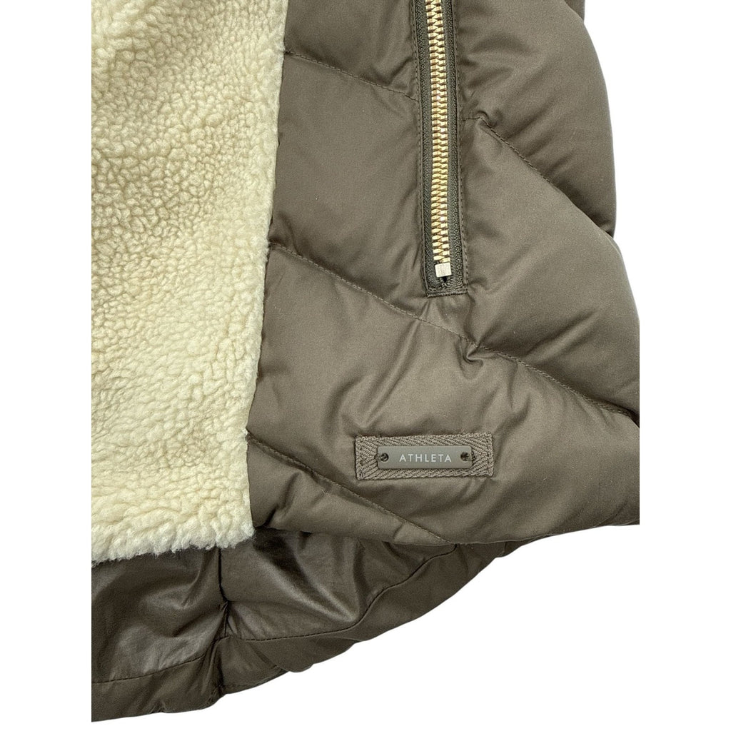 Athleta Tundra Responsible Down Sherpa Puffer Vest Brown Cream Size L