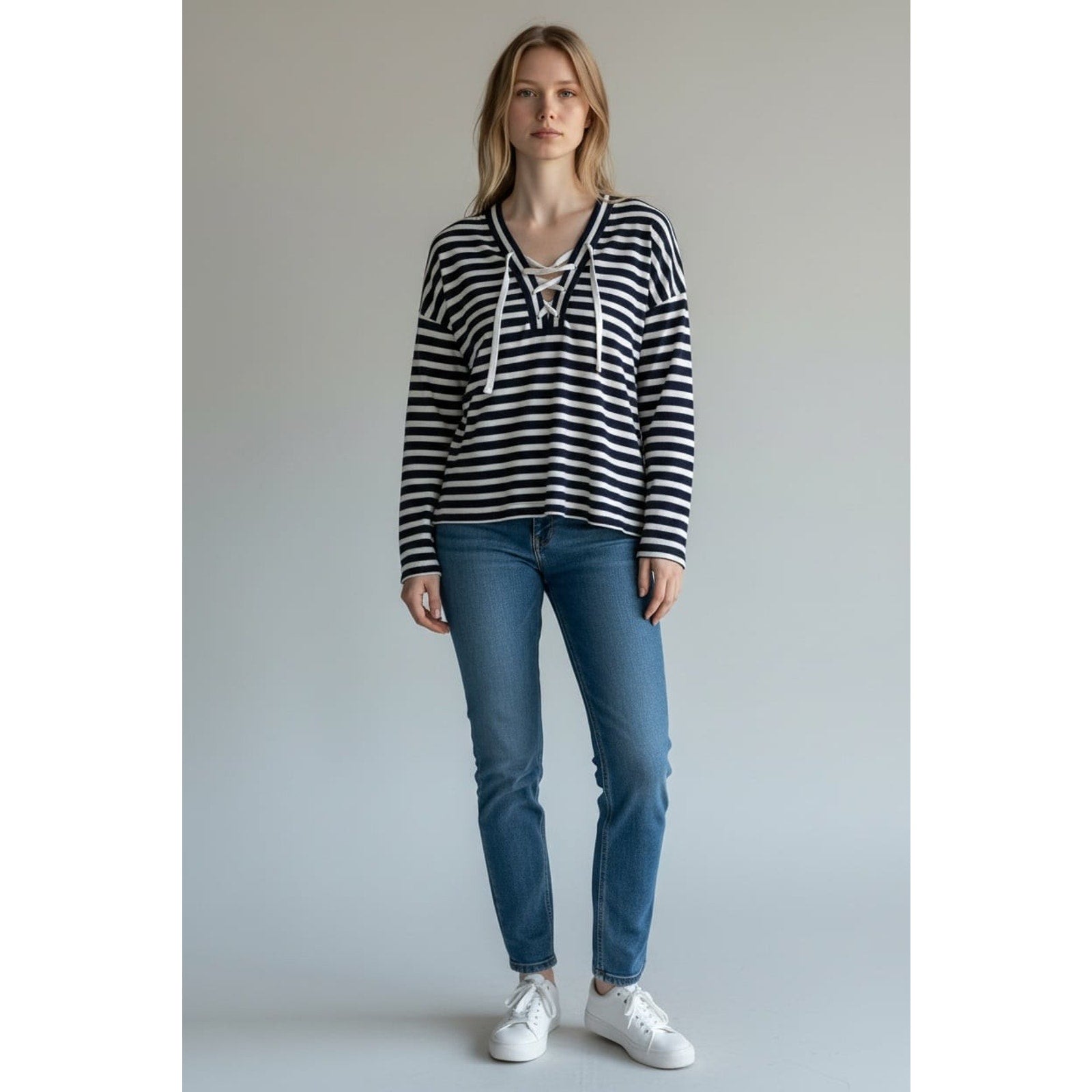 Madewell Lace-Up Long-Sleeve Tee in Stripe