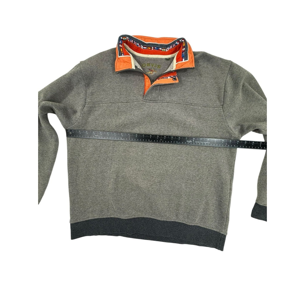 Orvis Men's Gray Waffle Knit 1/4 Zip Pullover with World Flags Collar size L