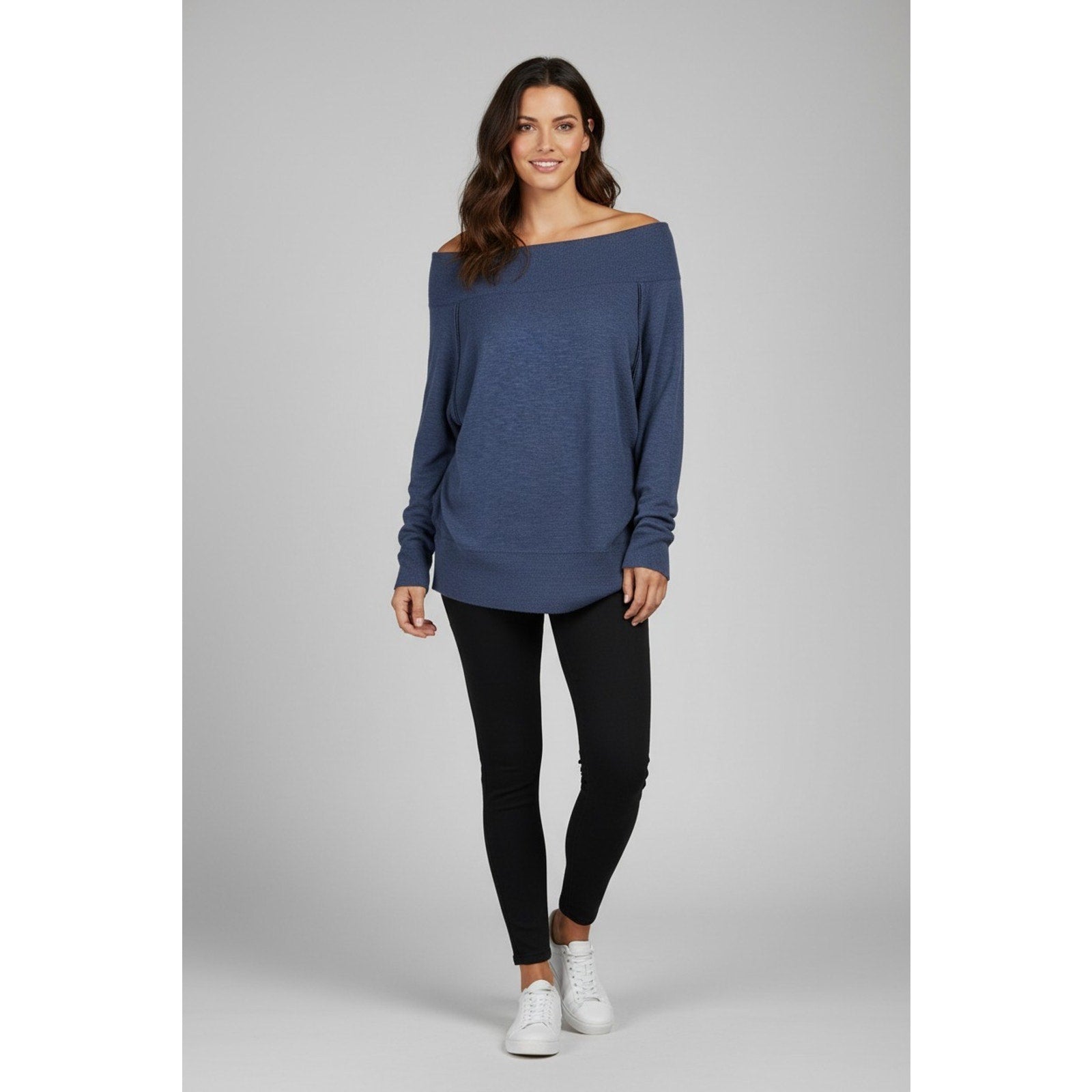 Free People Alana We the Free Off the Shoulder Navy Blue Sweater Size M