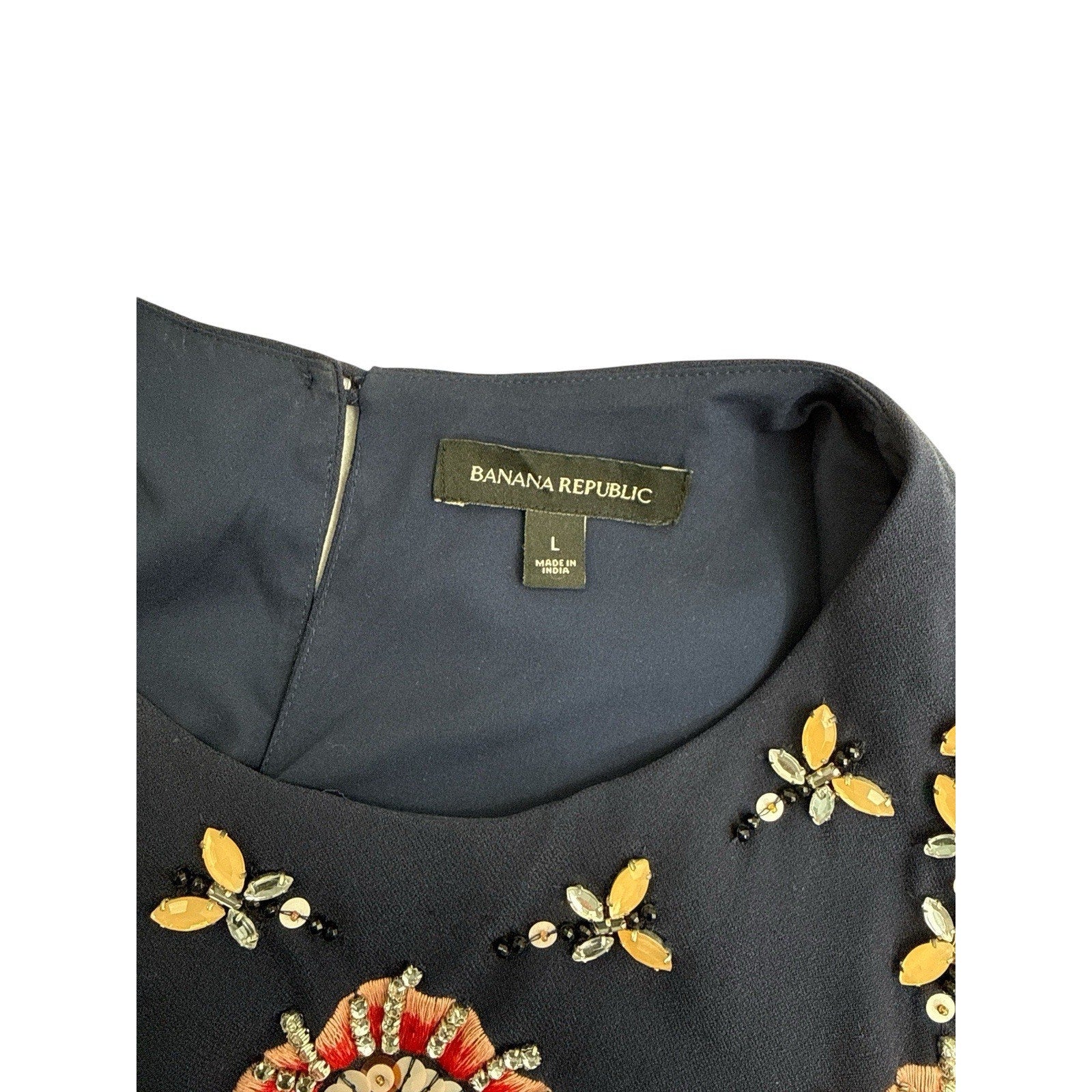 Banana Republic Size L Womens Navy Blue Embellished Jewel Beaded Dress