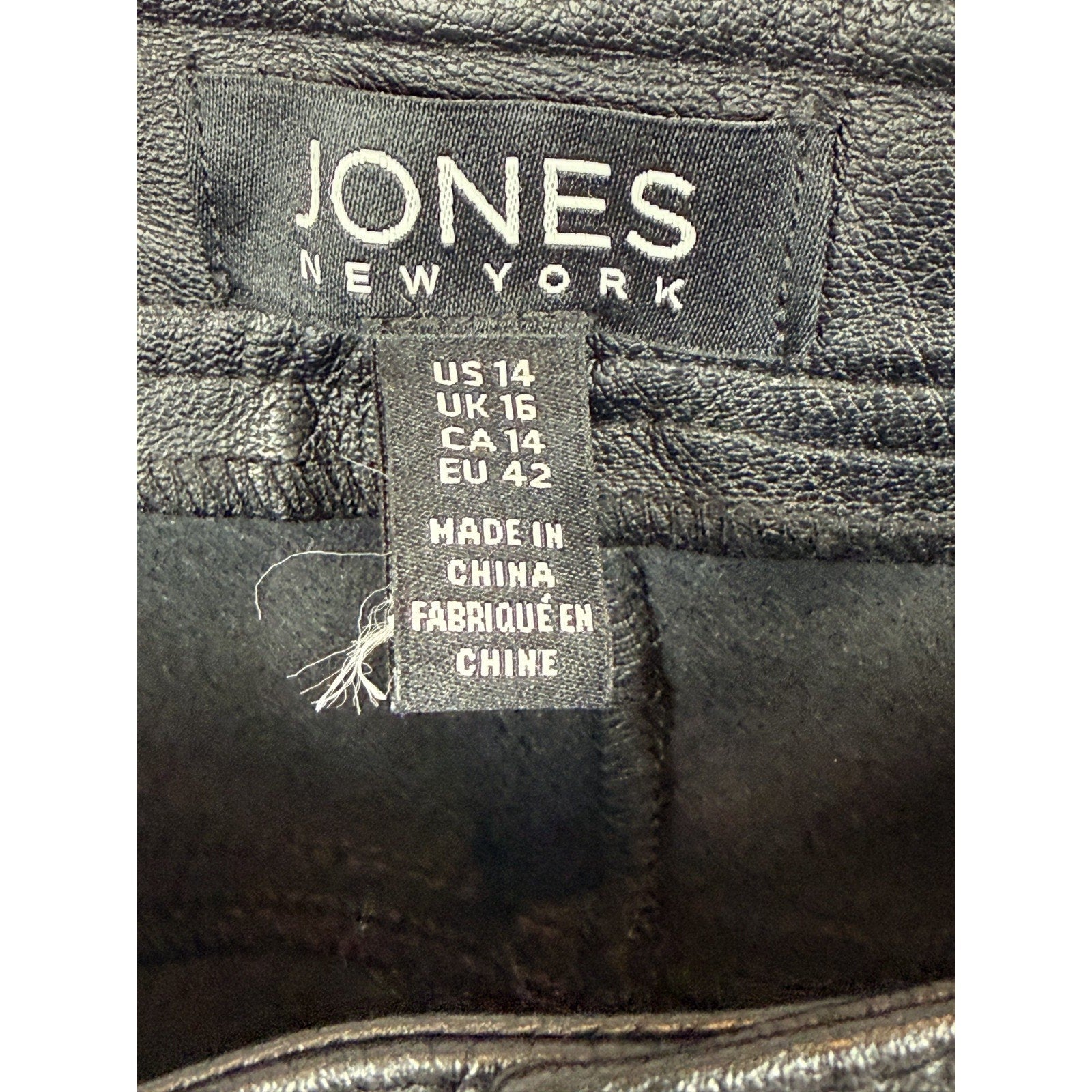 Jones New York Pants Black Faux Leather High Rise Straight Leg Size 14