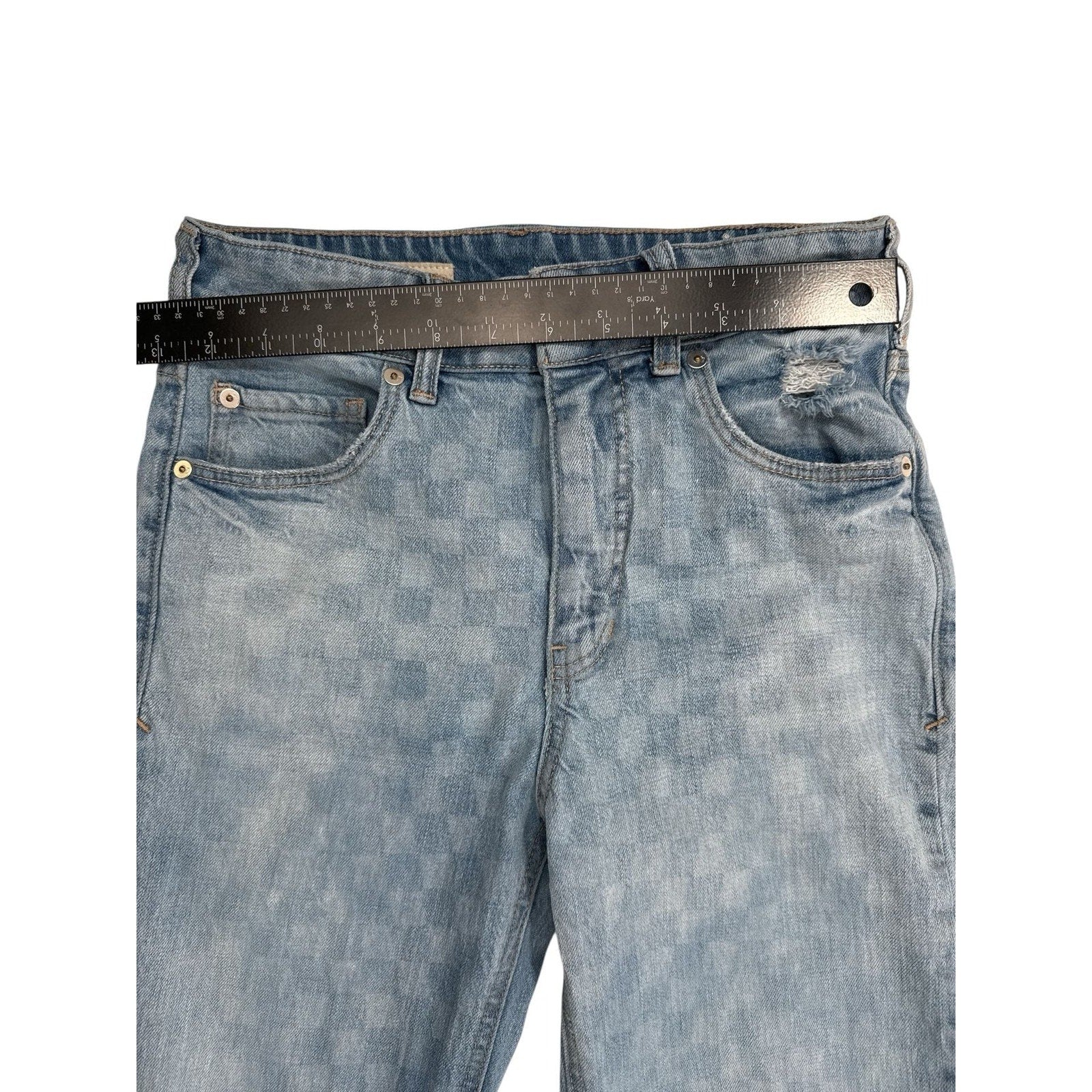 Pilcro The Vintage Straight Checkered Distressed Raw Hem Jeans size 25