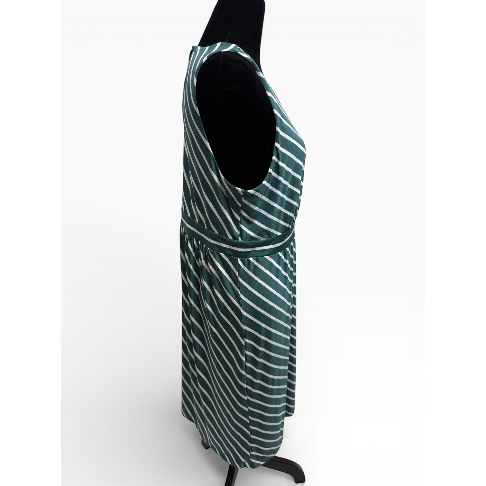 Ann Taylor LOFT Women's Size M Teal Blue & White Striped Sleeveless Dress