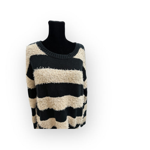 American Eagle Vintage Boyfriend Striped Black Ivory Long Sleeve Sweater Size S