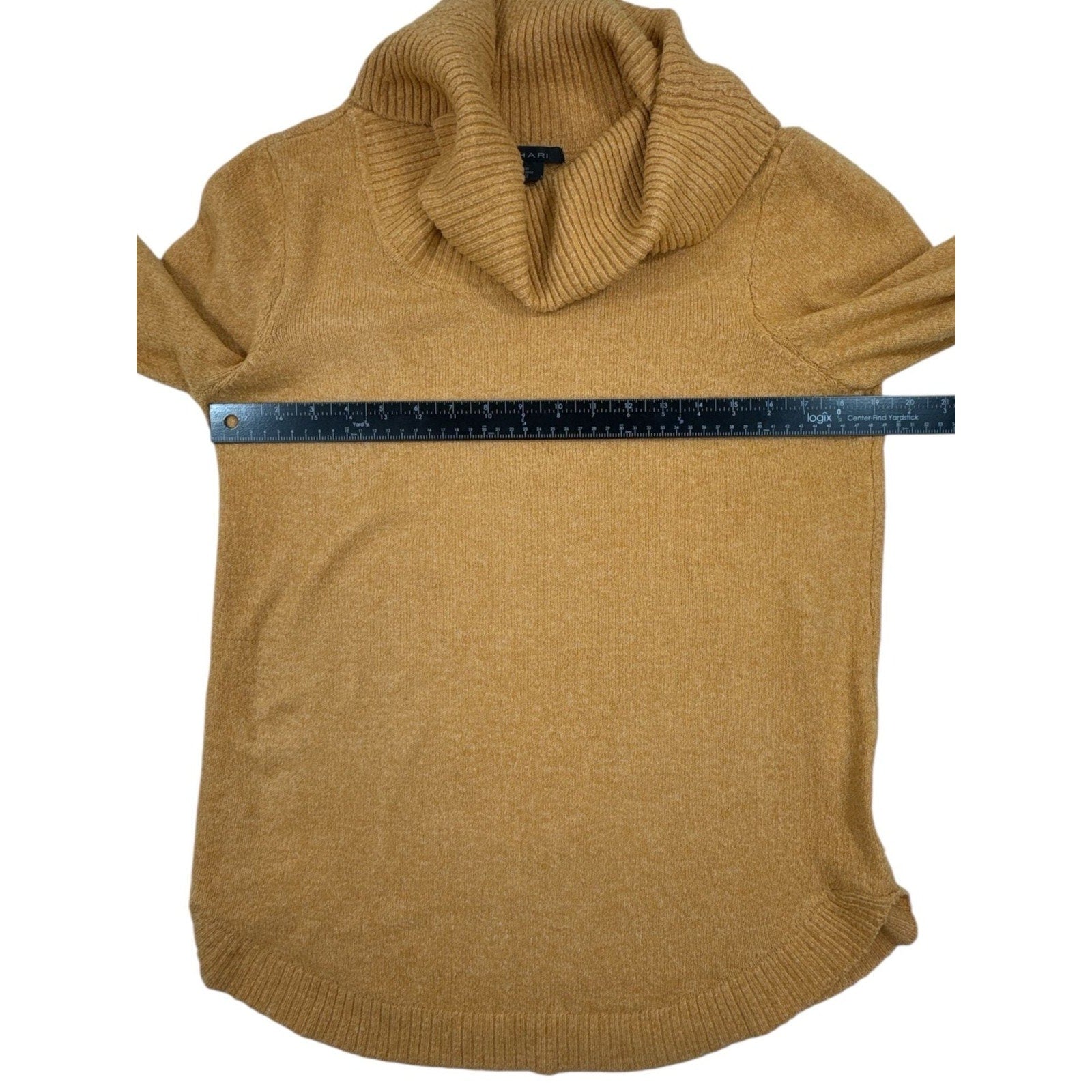 Tahari Mustard Yellow Gold Cowl Neck Knit Pullover Sweater Size M