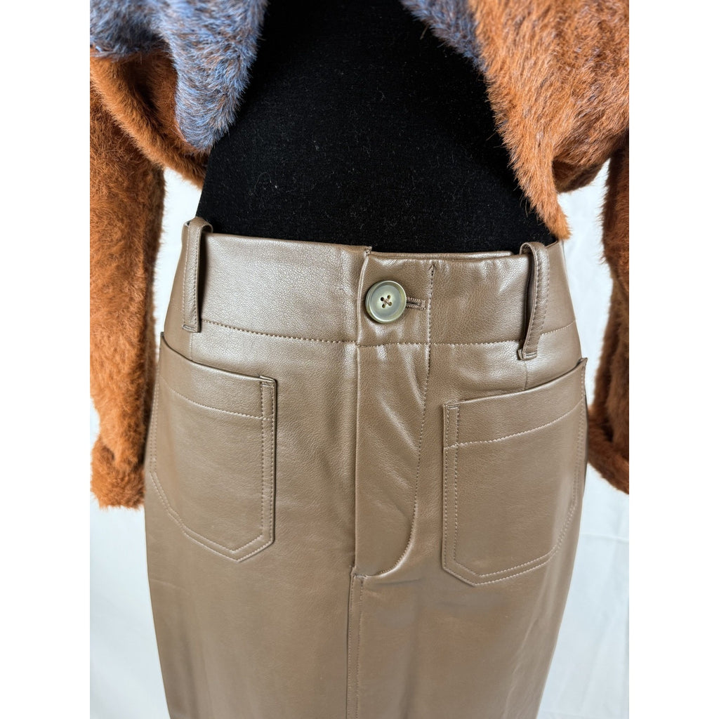 Maeve Anthropologie Colette Faux Leather Maxi Skirt Camel Brown Size XS